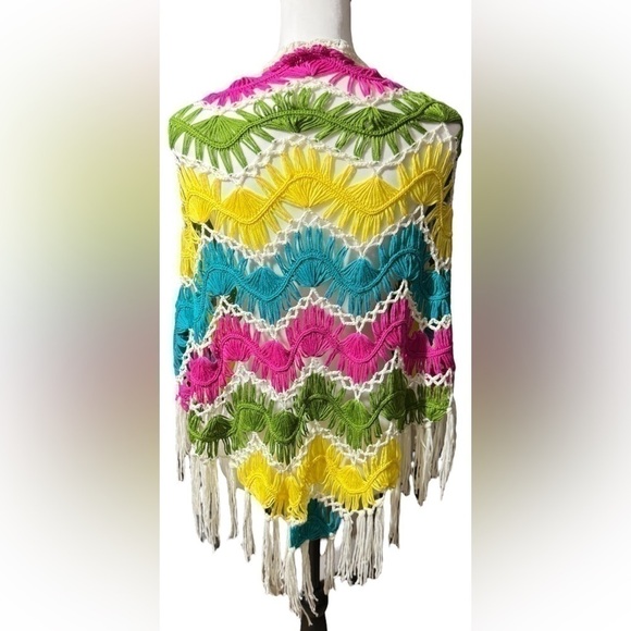 Boho Coachella Fringe Shawl Wrap Tie Crochet Tassels Macrame Style - Picture 4 of 15
